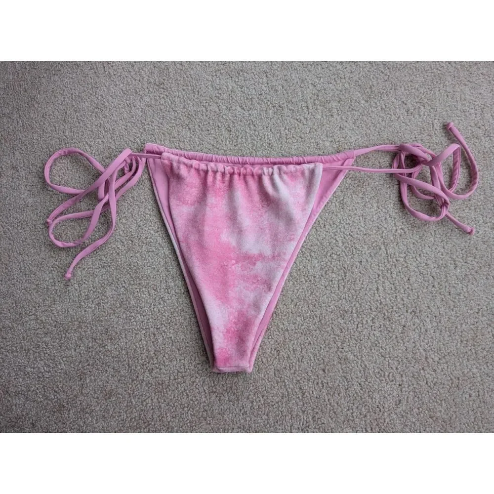 Frankies Bikinis Pink Crystal Tia Terry Bikini Bottom Size XL